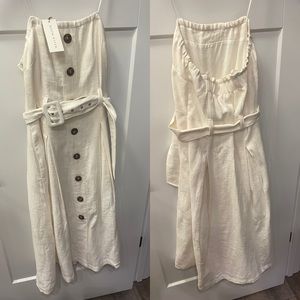 Strapless Cream Linen Midi Dress